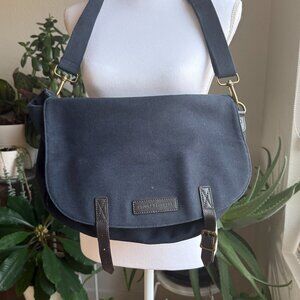 Brooks Brothers Messenger Bag Navy Blue Canvas, Brown Leather Trim